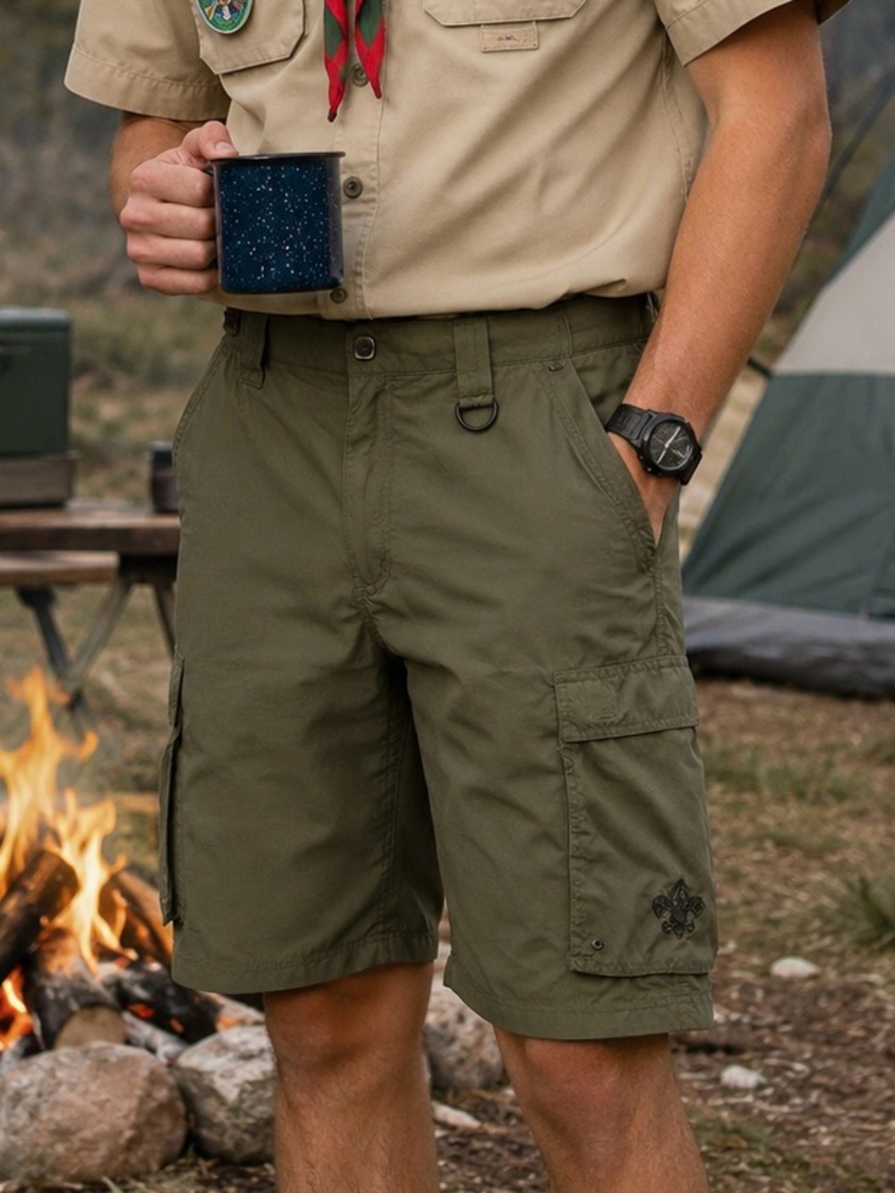 Men’s scouting cargo breathable khaki green shorts